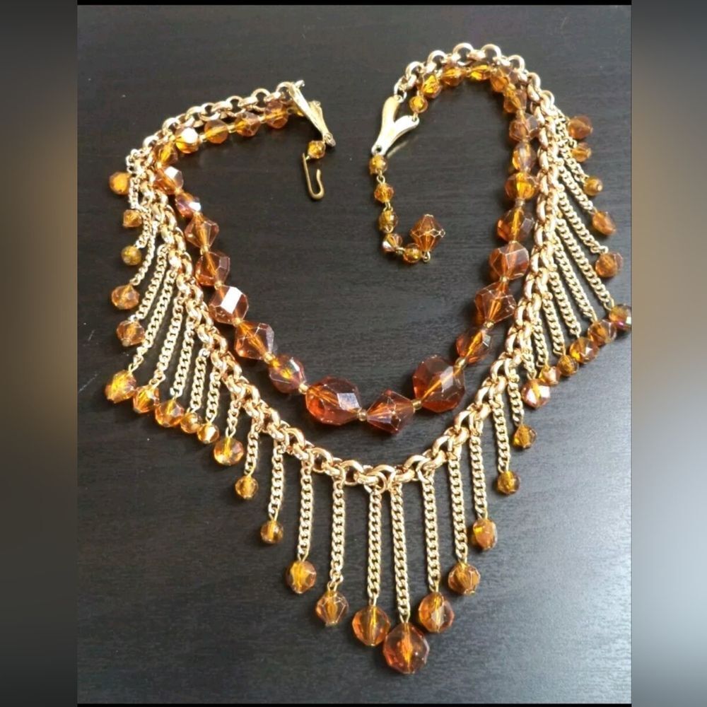 VINTAGE SIGNED GERMANY AMBER TONE BEADED 19" NECKLACE